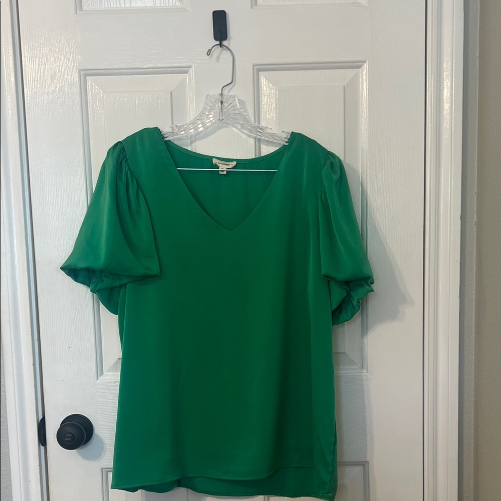 Eesome Vibrant Green Puff Sleeve Blouse